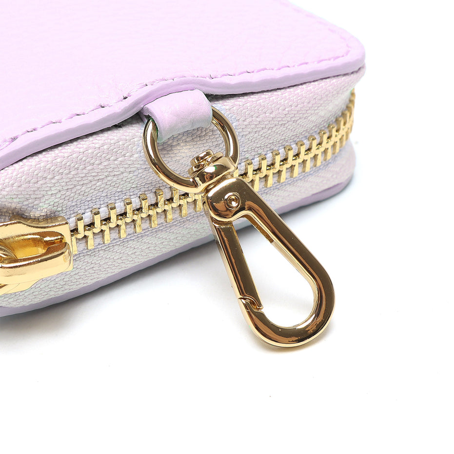Portadocumenti Donna in Vera Pelle Made in Italy con Zip e Moschettone Oro