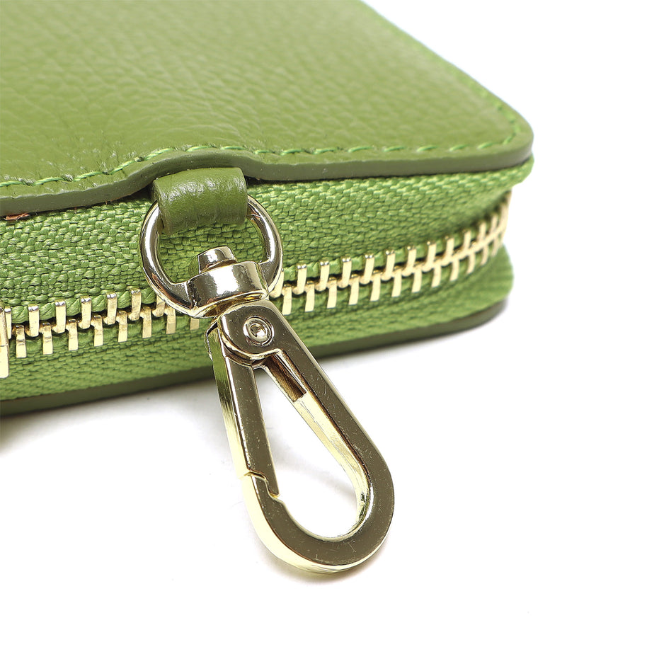 Portadocumenti Donna in Vera Pelle Made in Italy con Zip e Moschettone Oro