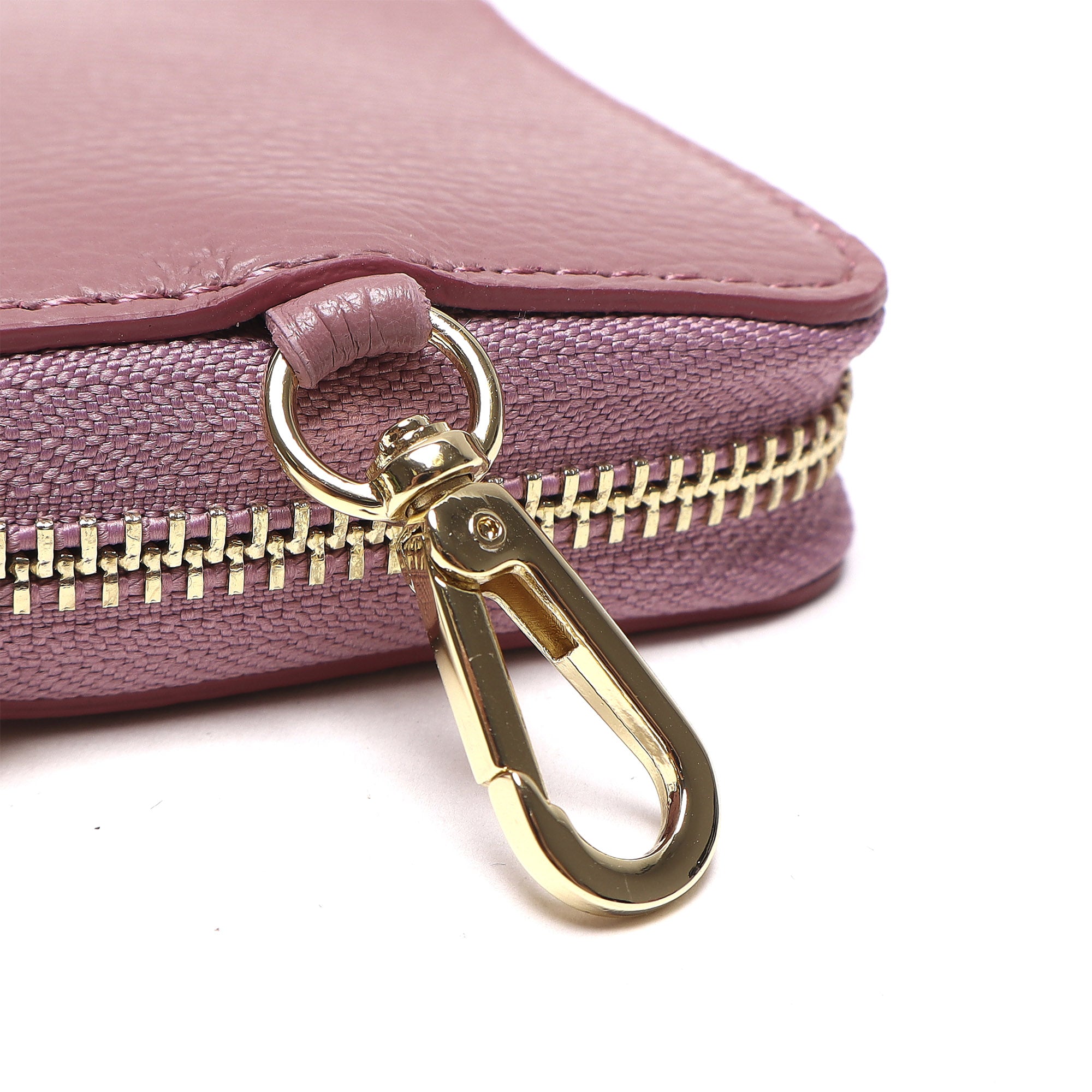 Portadocumenti Donna in Vera Pelle Made in Italy con Zip e Moschettone Oro