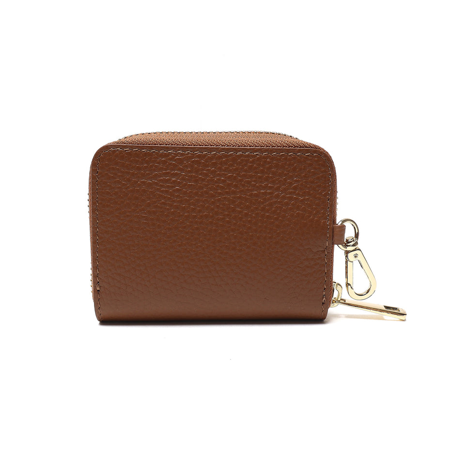 Portadocumenti Donna in Vera Pelle Made in Italy con Zip e Moschettone Oro