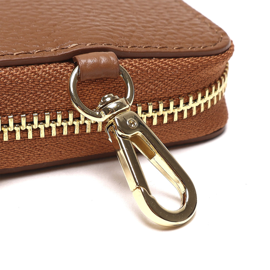 Portadocumenti Donna in Vera Pelle Made in Italy con Zip e Moschettone Oro