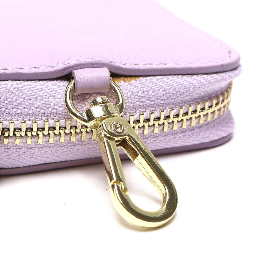 Portadocumenti Donna in Vera Pelle Made in Italy con Zip e Moschettone Oro
