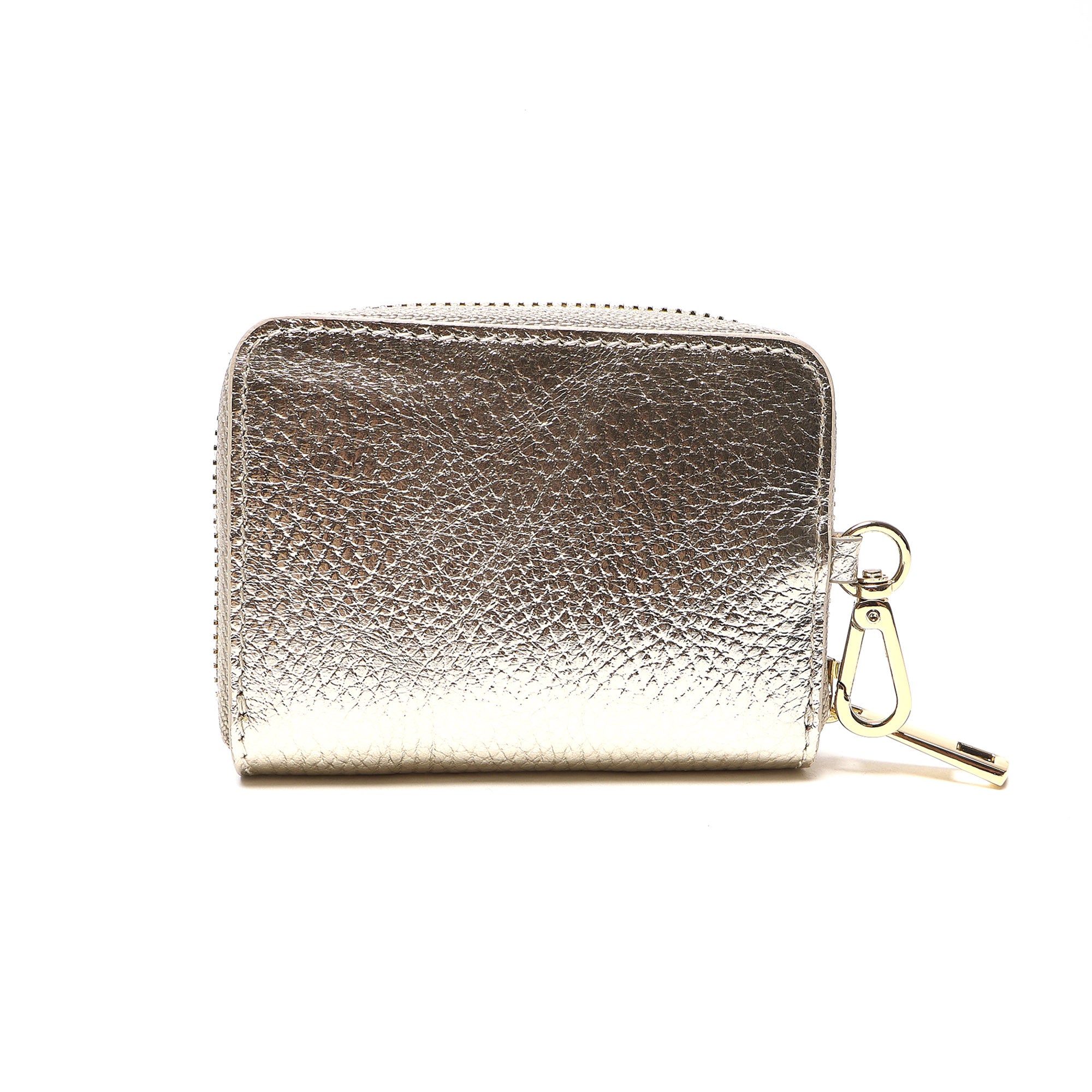 Portadocumenti Donna in Vera Pelle Made in Italy con Zip e Moschettone Oro