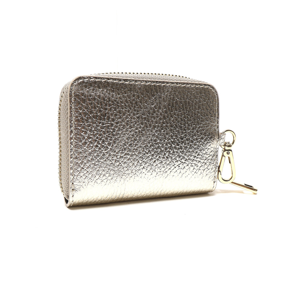 Portadocumenti Donna in Vera Pelle Made in Italy con Zip e Moschettone Oro