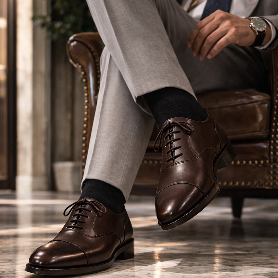 Scarpe - Francesina derby cap toe da uomo in fiore di vitello