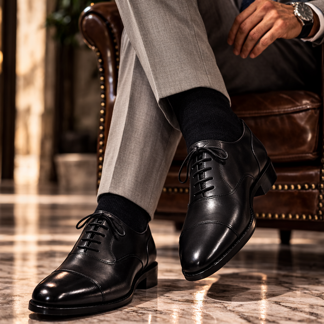 Scarpe - Francesina derby cap toe da uomo in fiore di vitello