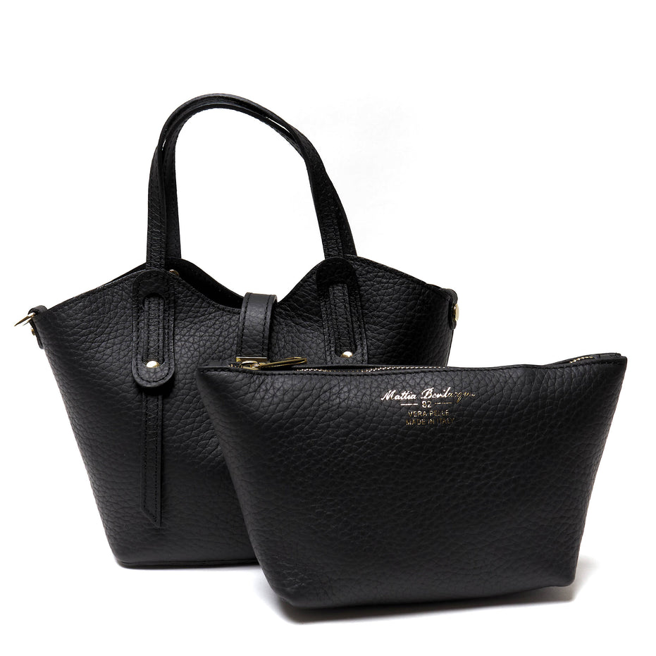 Borsa a mano in vera pelle pieno fiore - Made in Italy - con tracolla