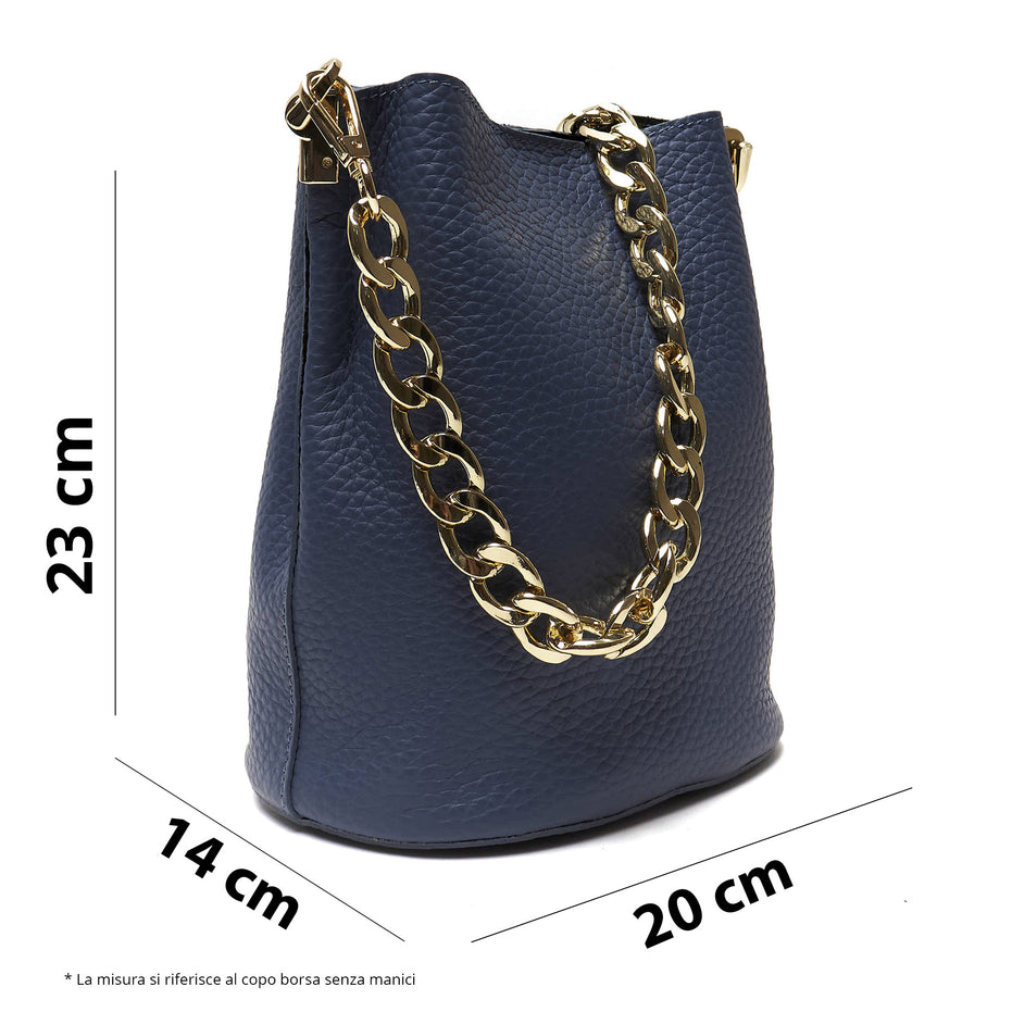 Borsa Secchiello Donna in Vera Pelle Pieno Fiore Made in Italy con Catena