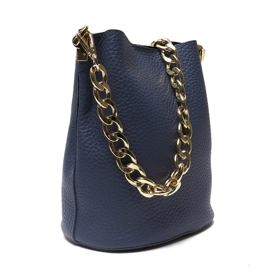 Borsa Secchiello Donna in Vera Pelle Pieno Fiore Made in Italy con Catena