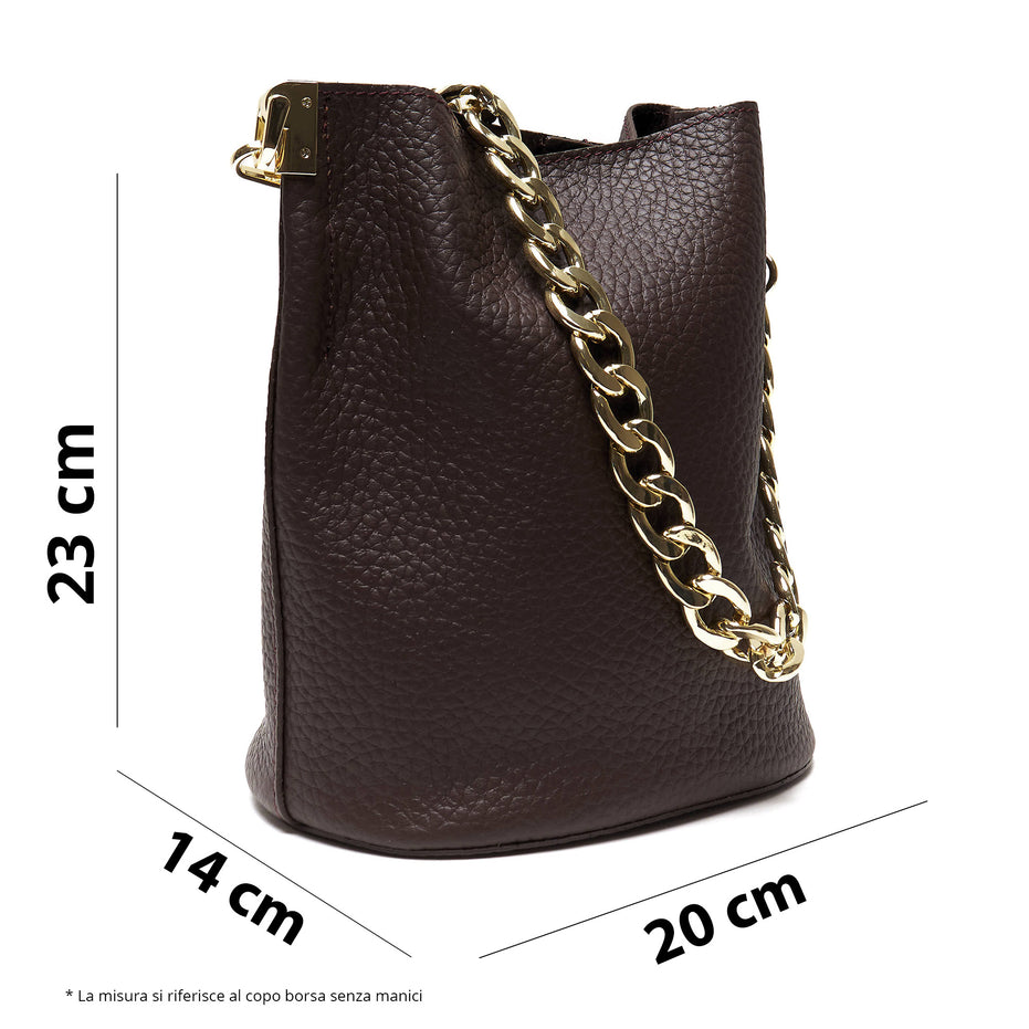 Borsa Secchiello Donna in Vera Pelle Pieno Fiore Made in Italy con Catena