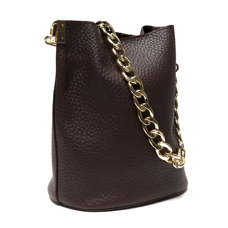 Borsa Secchiello Donna in Vera Pelle Pieno Fiore Made in Italy con Catena