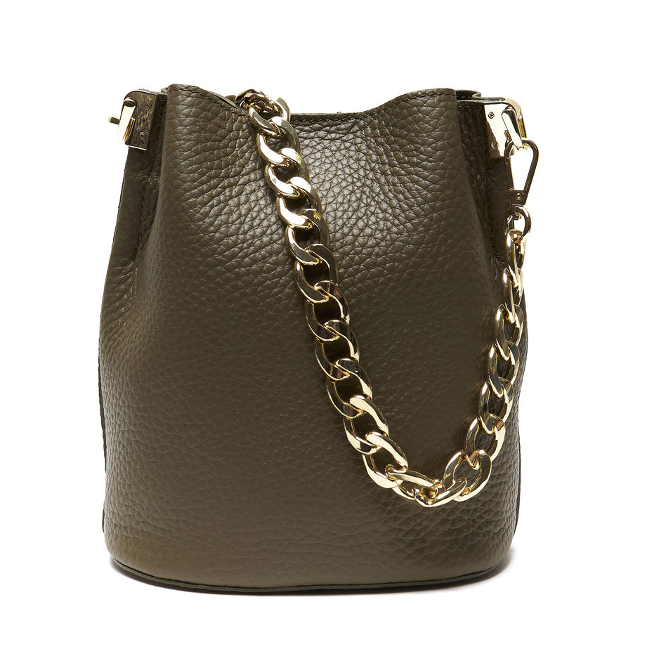 Borsa Secchiello Donna in Vera Pelle Pieno Fiore Made in Italy con Catena