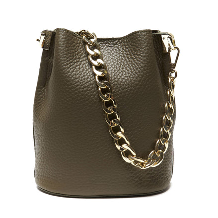 Borsa Secchiello Donna in Vera Pelle Pieno Fiore Made in Italy con Catena