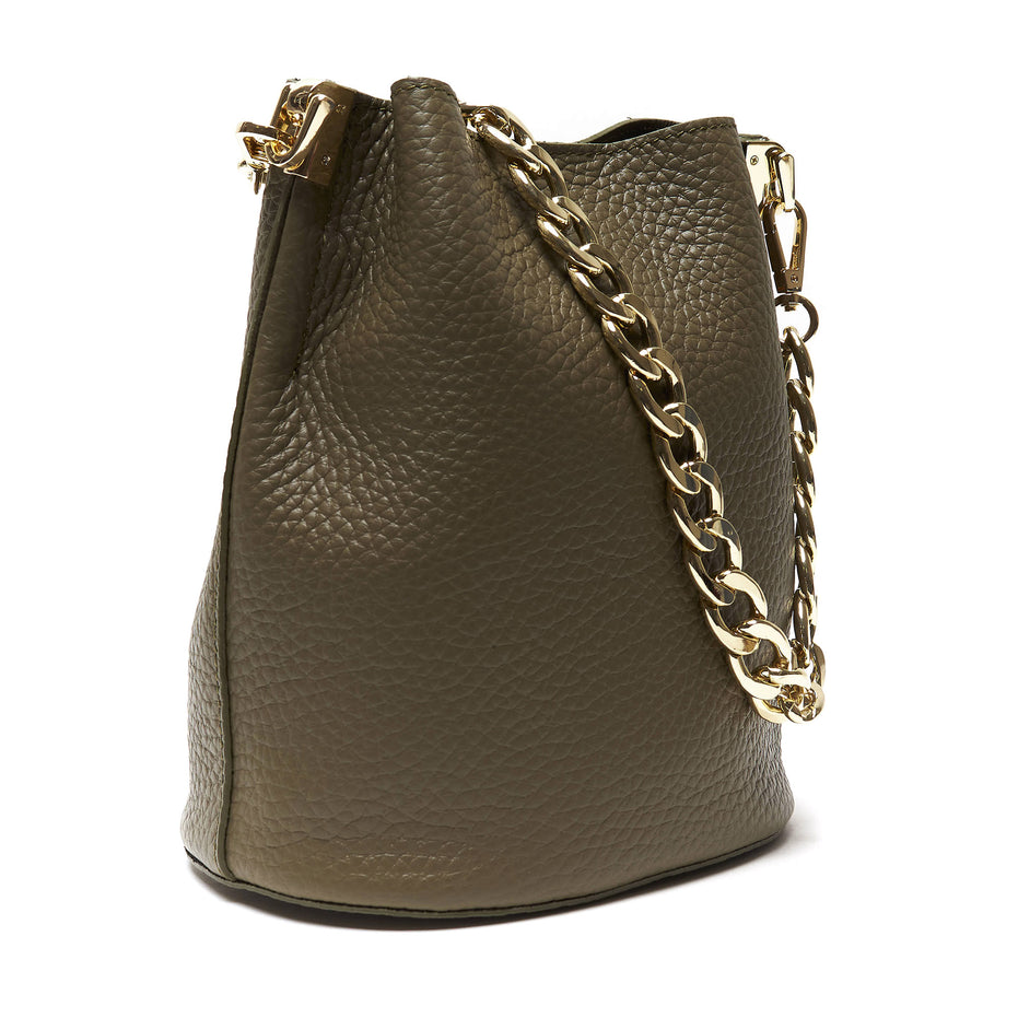 Borsa Secchiello Donna in Vera Pelle Pieno Fiore Made in Italy con Catena