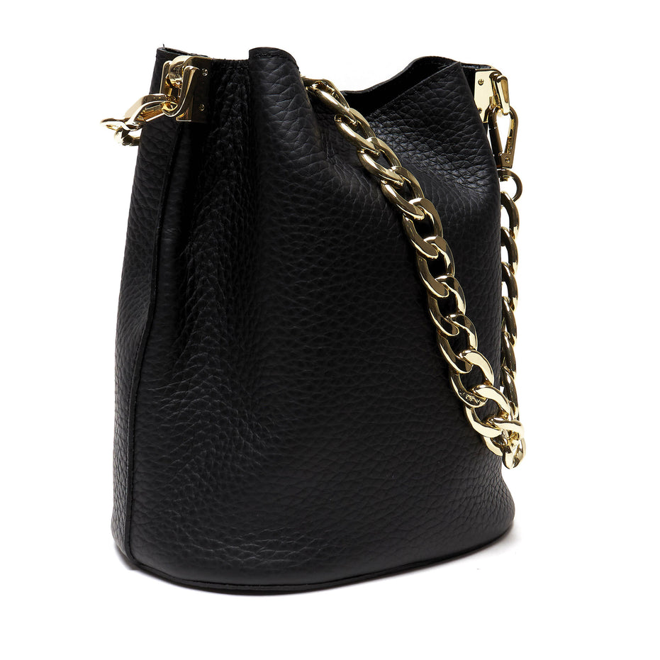 Borsa Secchiello Donna in Vera Pelle Pieno Fiore Made in Italy con Catena