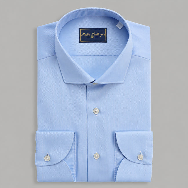 Camicia Uomo Travel in Twill Celeste con Collo Italiano