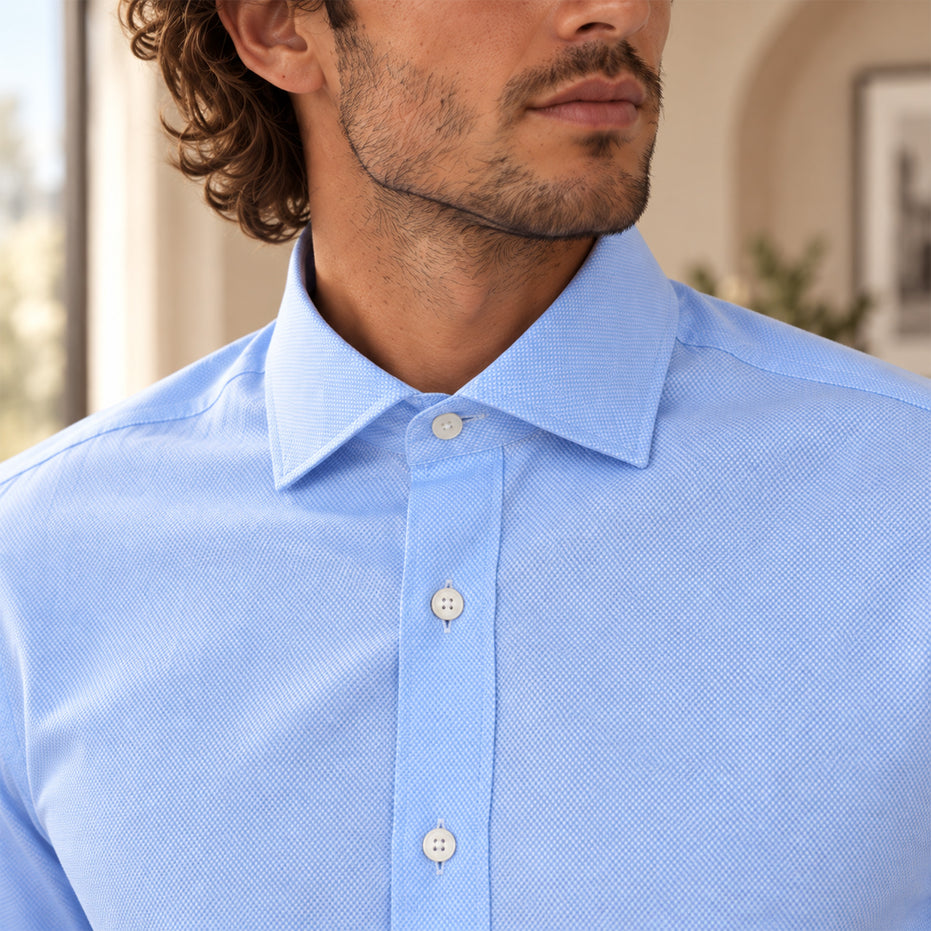 Camicia Uomo Travel in Twill Celeste con Collo Italiano