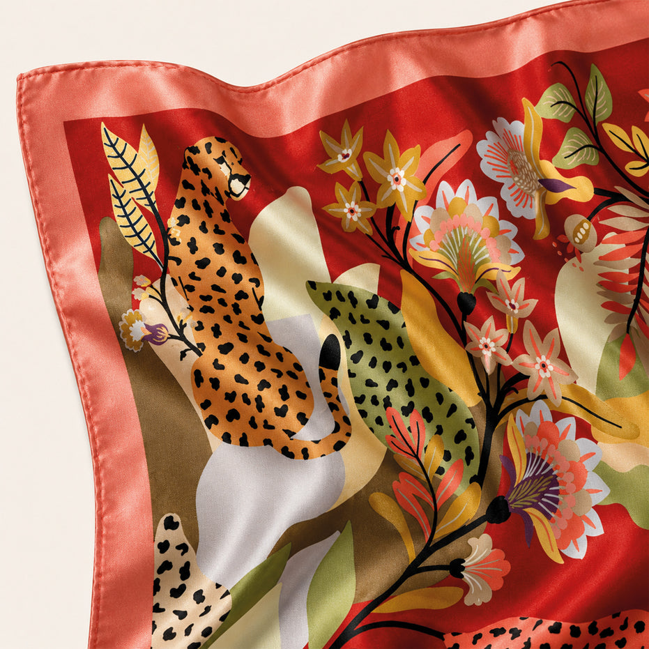 Foulard donna in pura seta – Stampa Animalier Botanico