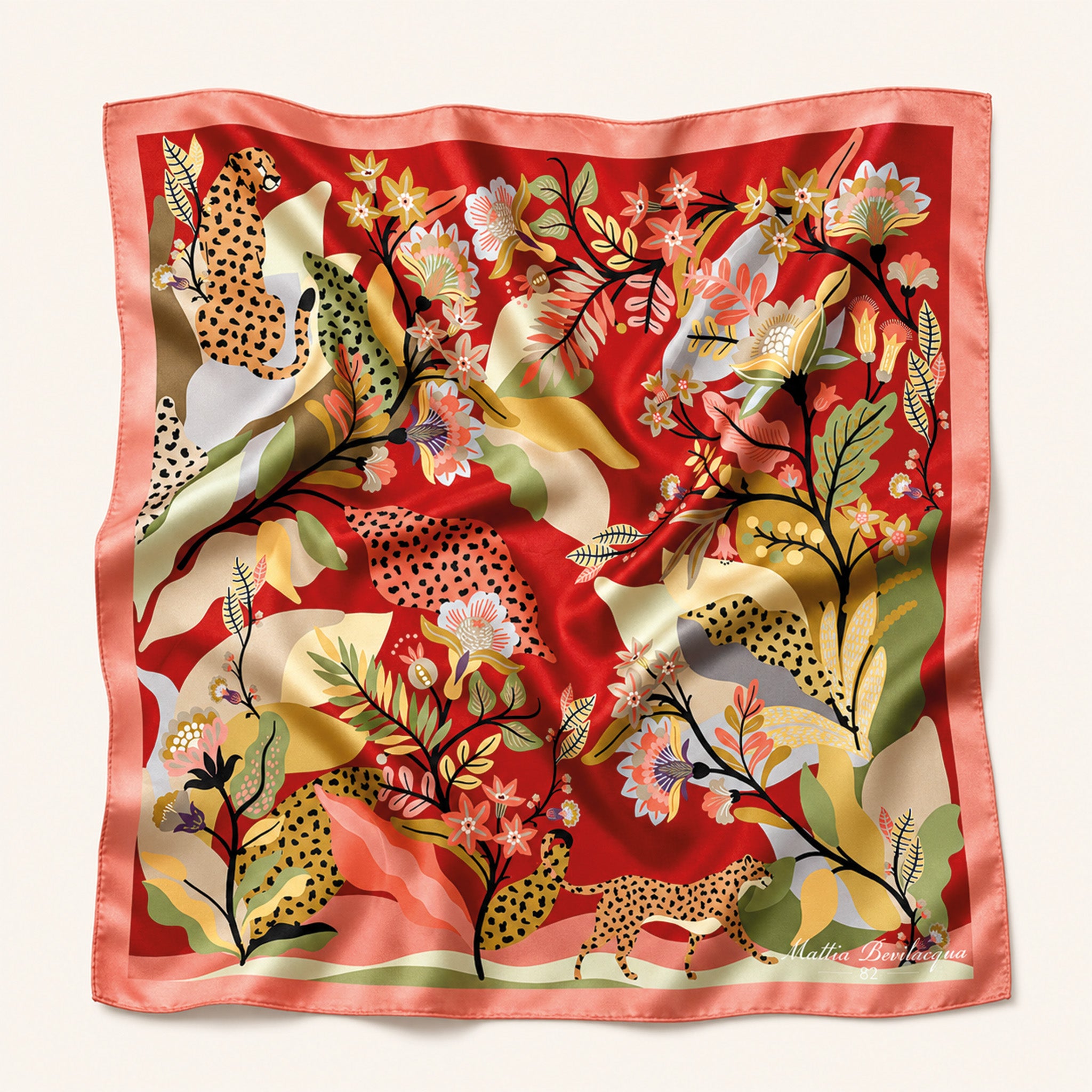 Foulard donna in pura seta – Stampa Animalier Botanico