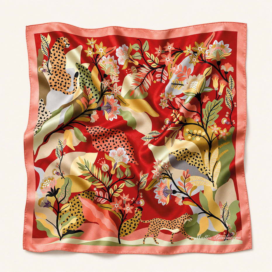Foulard donna in pura seta – Stampa Animalier Botanico