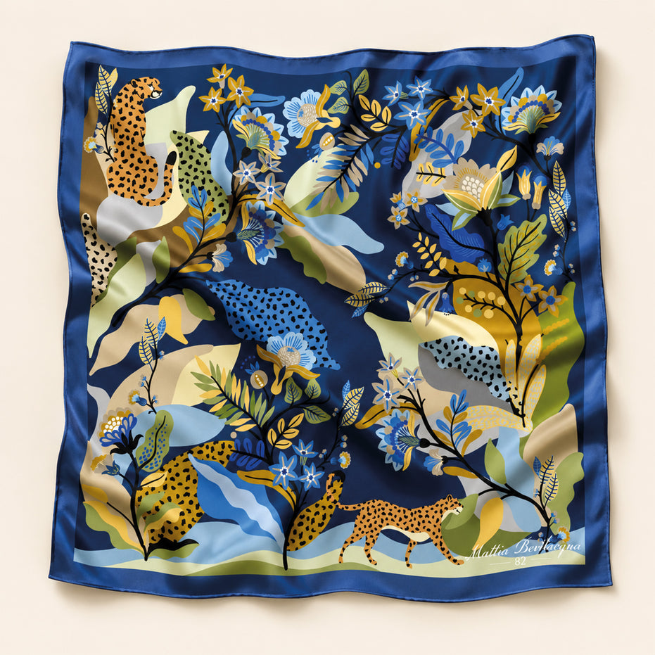 Foulard donna in pura seta – Stampa Animalier Botanico