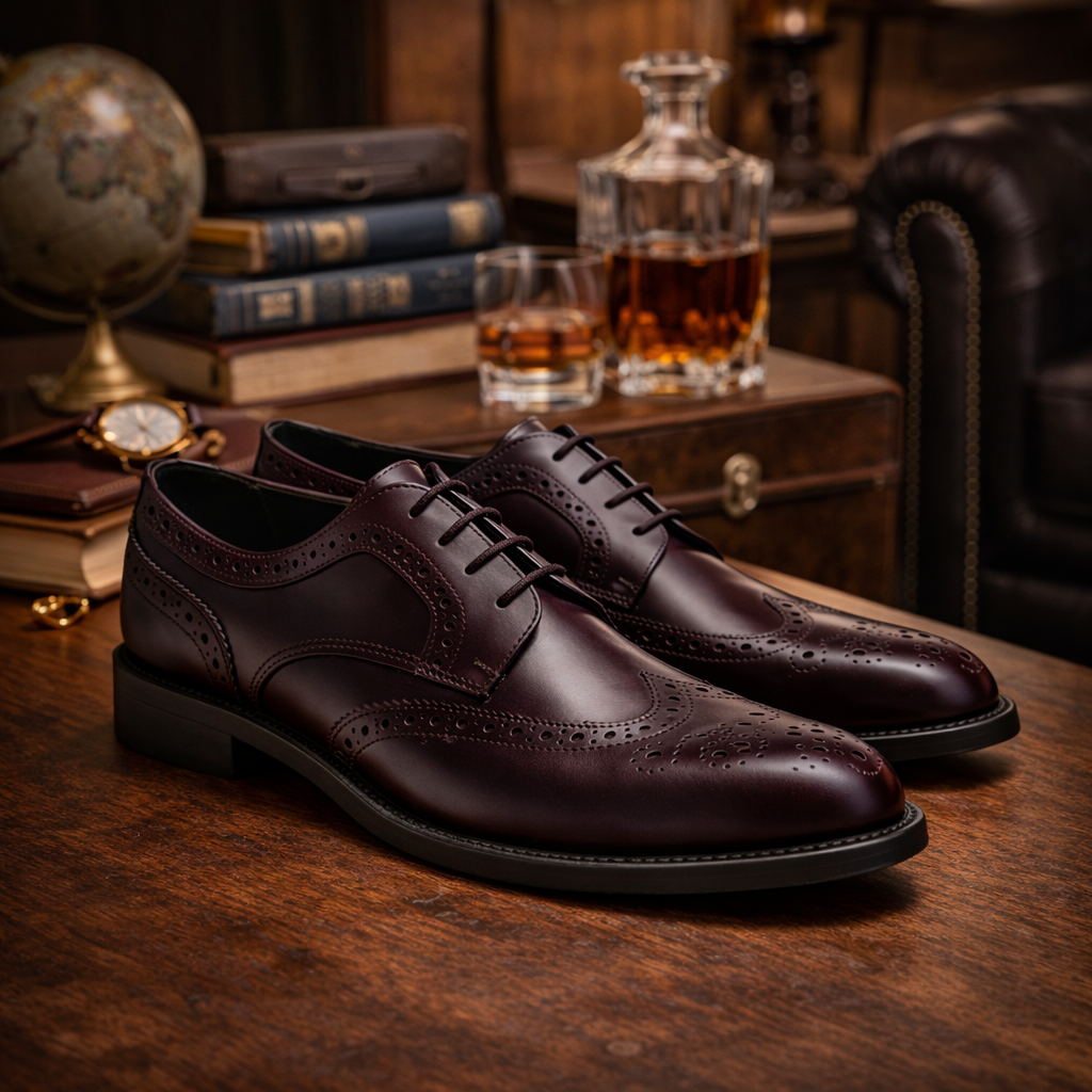 Scarpe - Derby brogue da uomo in vitello spazzolato ricamato