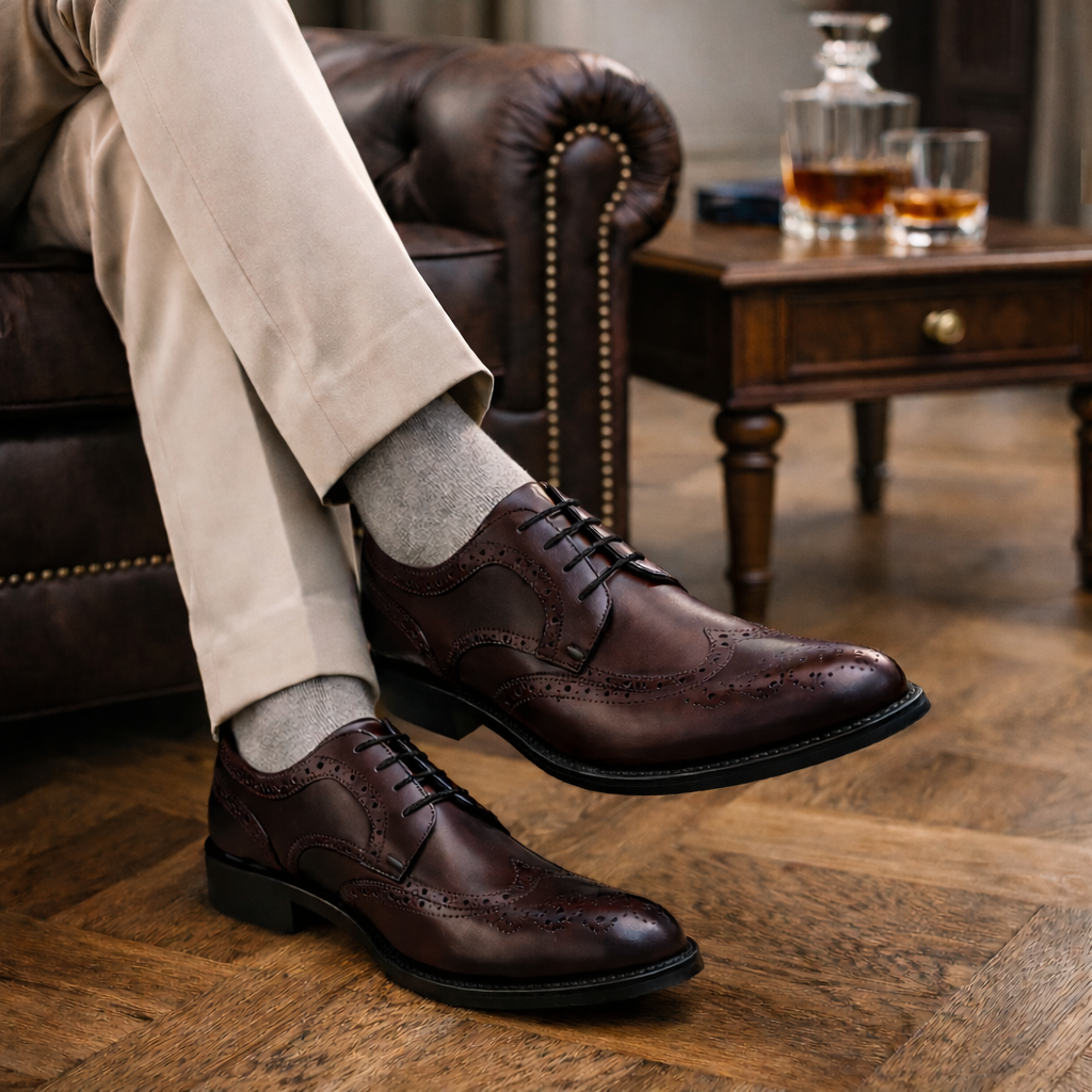 Scarpe - Derby brogue da uomo in vitello spazzolato ricamato