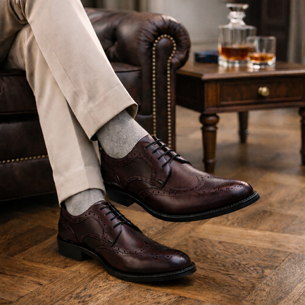 Scarpe - Derby brogue da uomo in vitello spazzolato ricamato