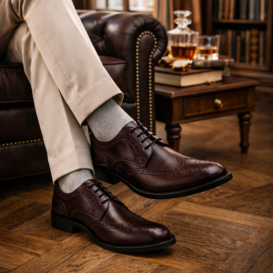 Scarpe - Derby brogue da uomo in vitello spazzolato ricamato