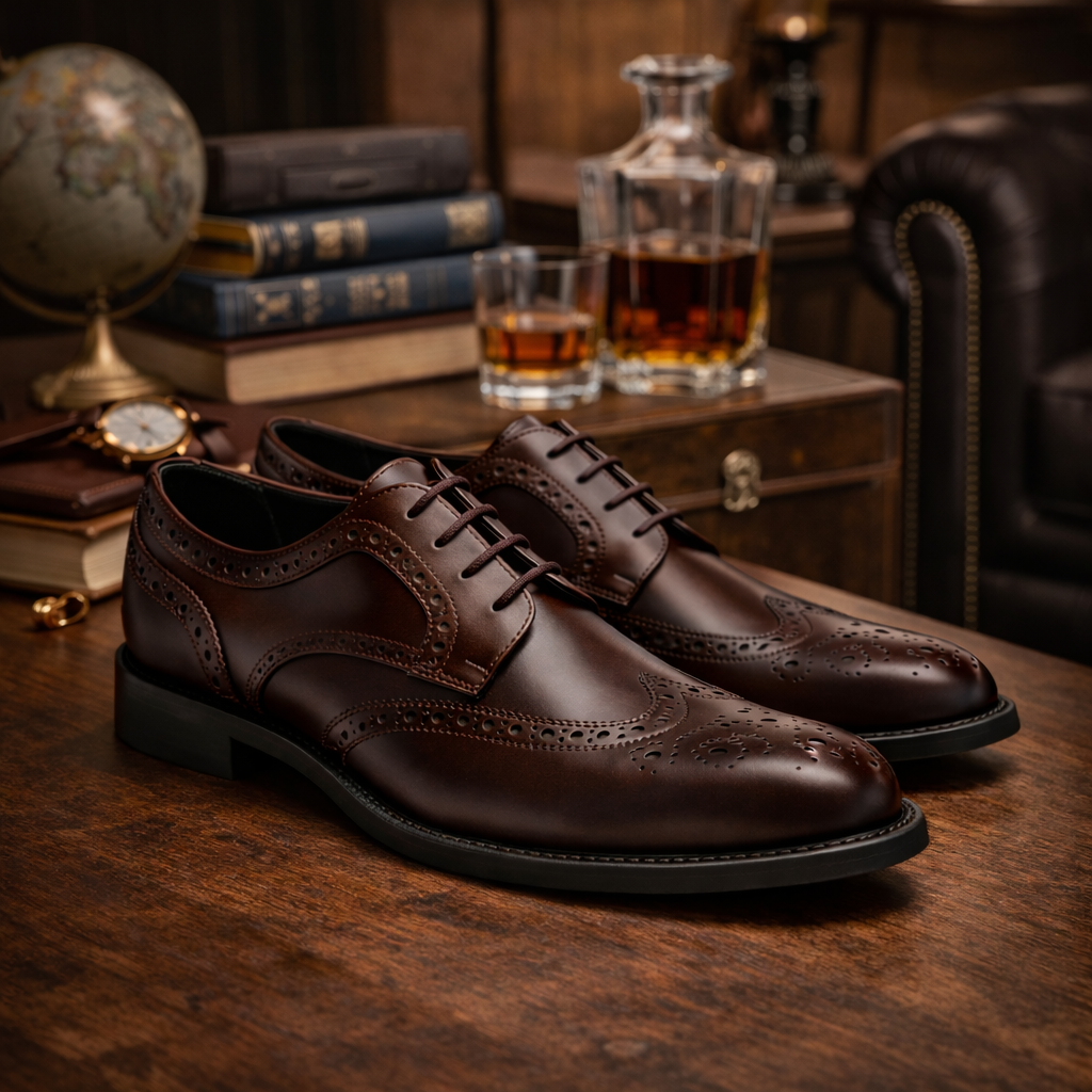 Scarpe - Derby brogue da uomo in vitello spazzolato ricamato