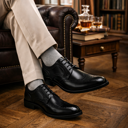Scarpe - Derby brogue da uomo in vitello spazzolato ricamato