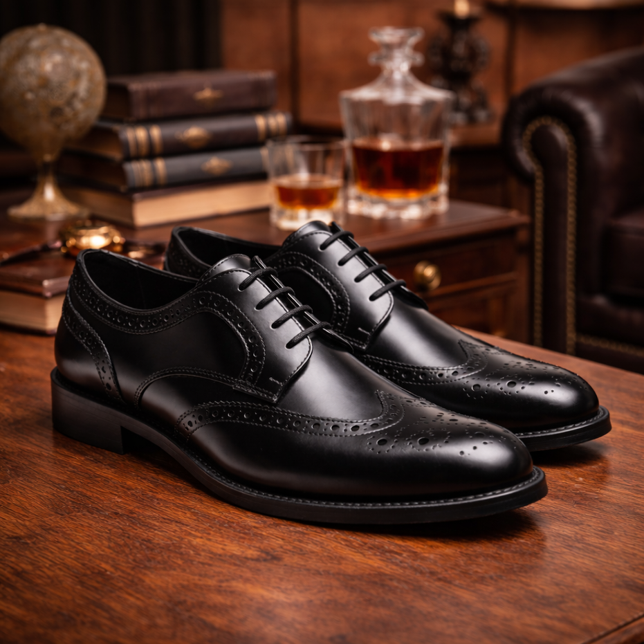 Scarpe - Derby brogue da uomo in vitello spazzolato ricamato