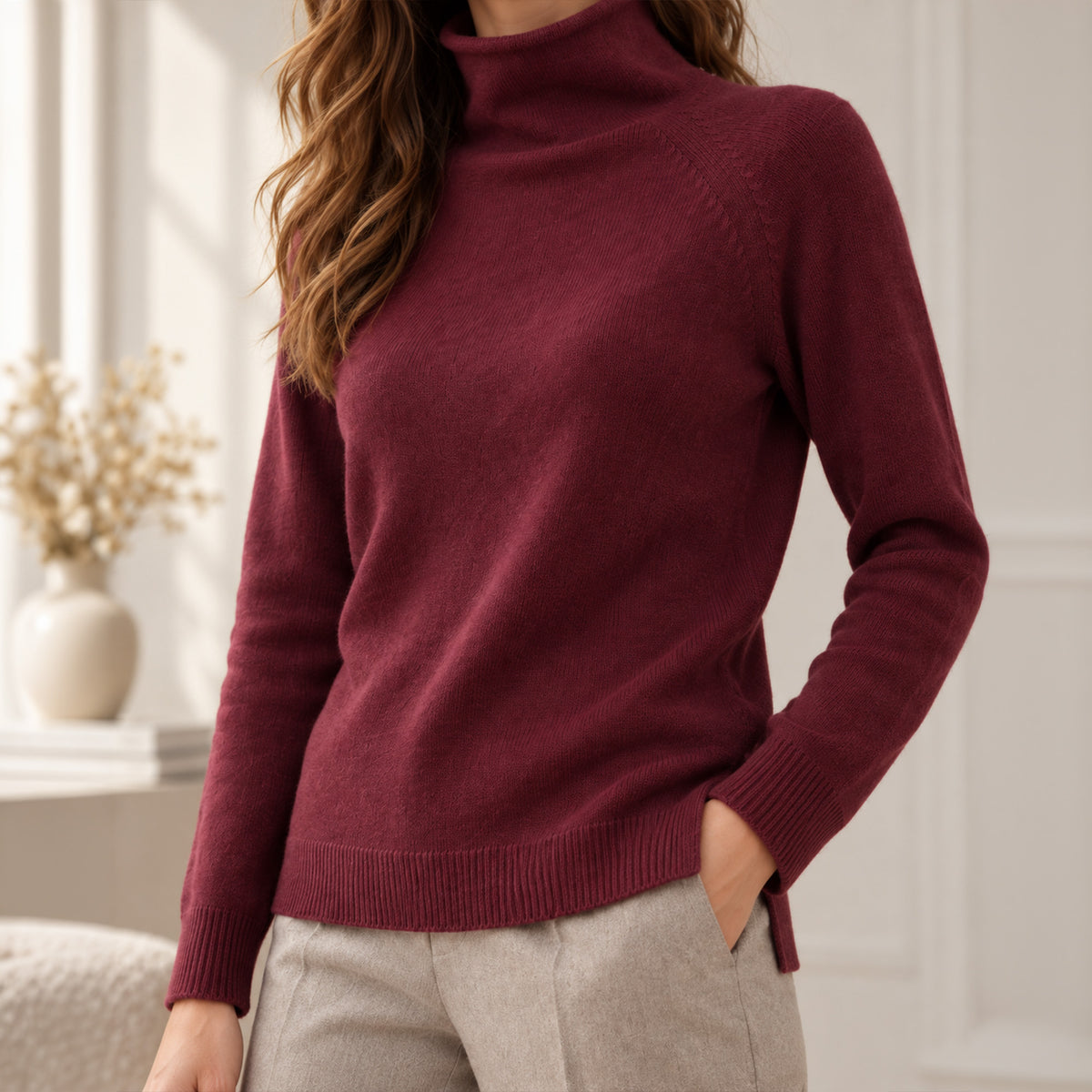 Maglia Donna in Lana e Cashmere con Collo a Cratere