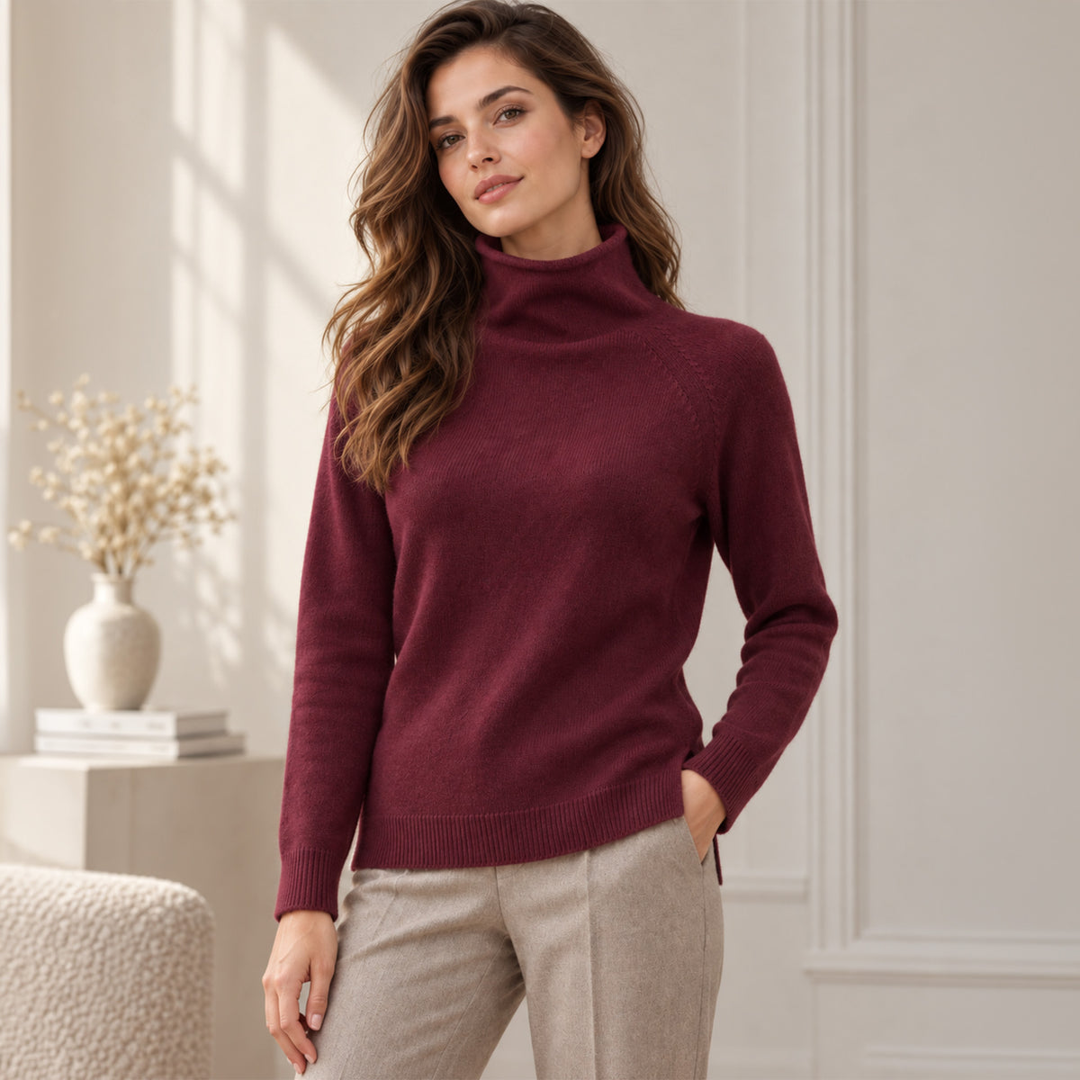Maglia Donna in Lana e Cashmere con Collo a Cratere