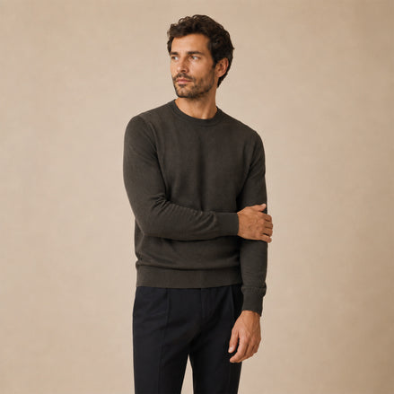 Maglione girocollo da uomo in lana extrafine merino – Finezza 12