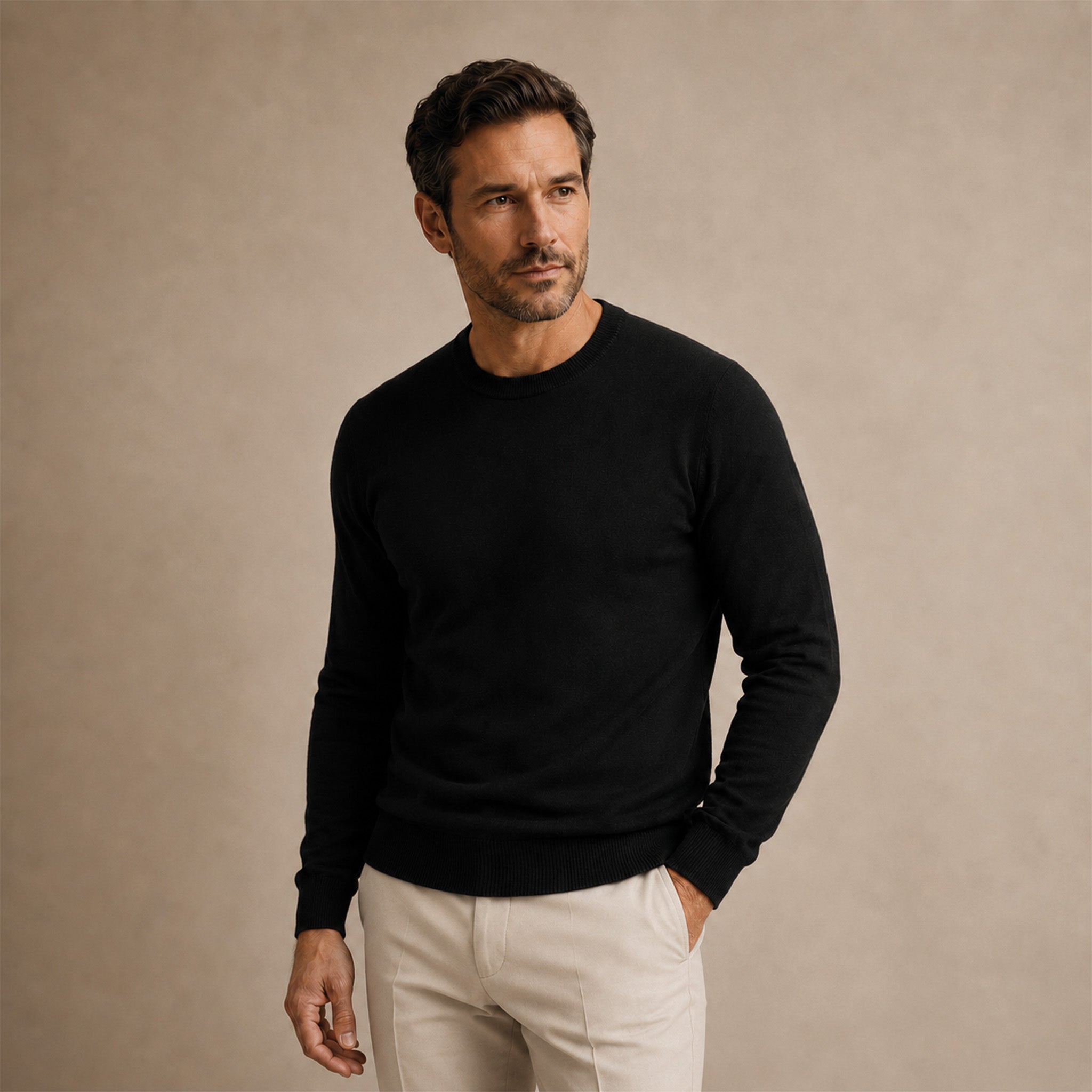 Maglione girocollo da uomo in lana extrafine merino – Finezza 12