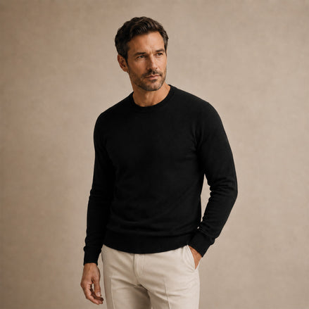 Maglione girocollo da uomo in lana extrafine merino – Finezza 12