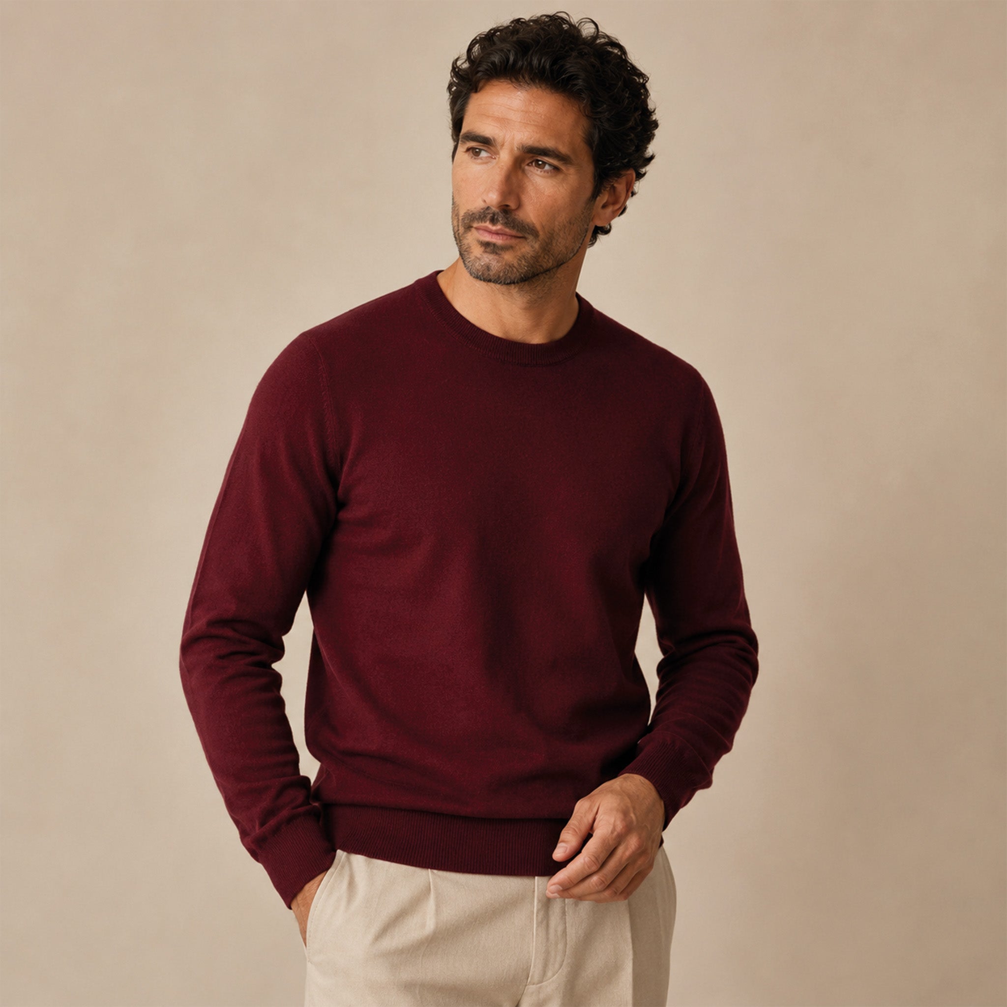 Maglione girocollo da uomo in lana extrafine merino – Finezza 12