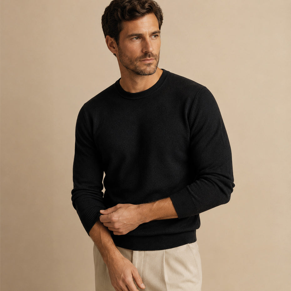 Maglione girocollo da uomo in lana extrafine merino – Finezza 12