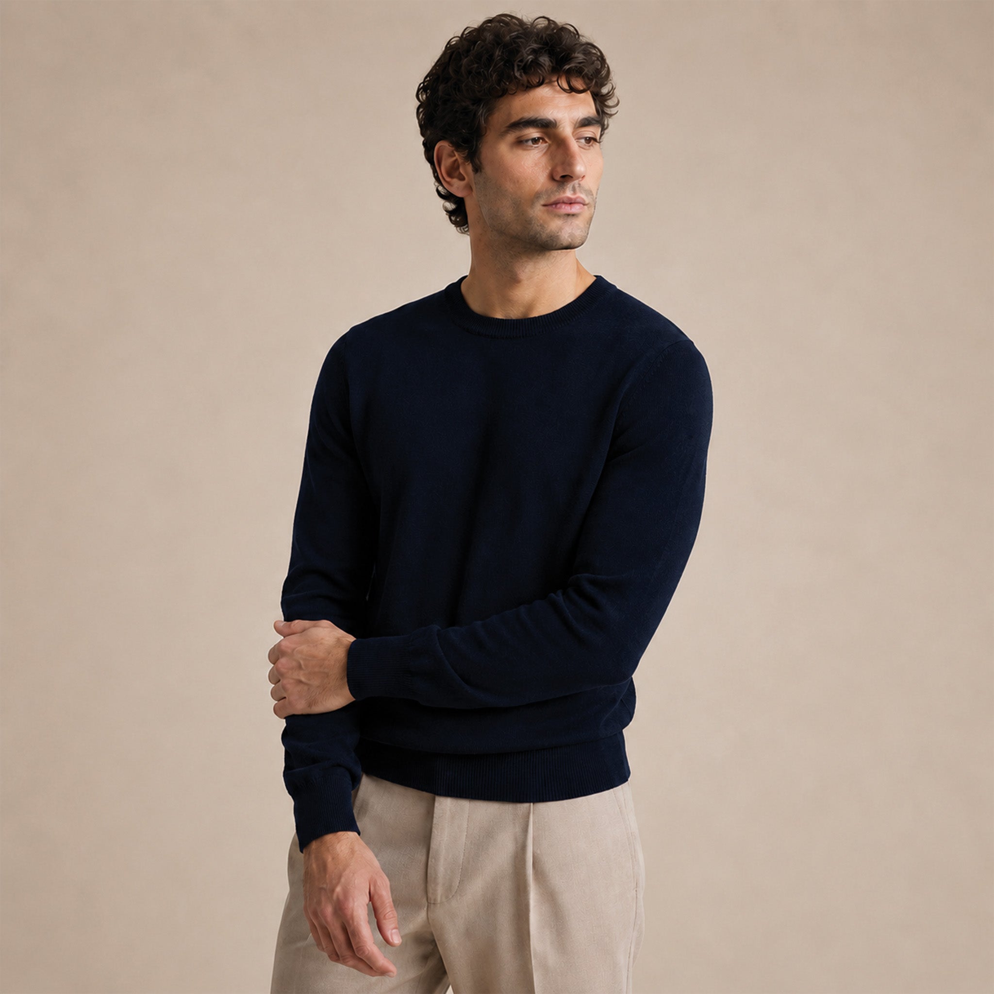 Maglione girocollo da uomo in lana extrafine merino – Finezza 12