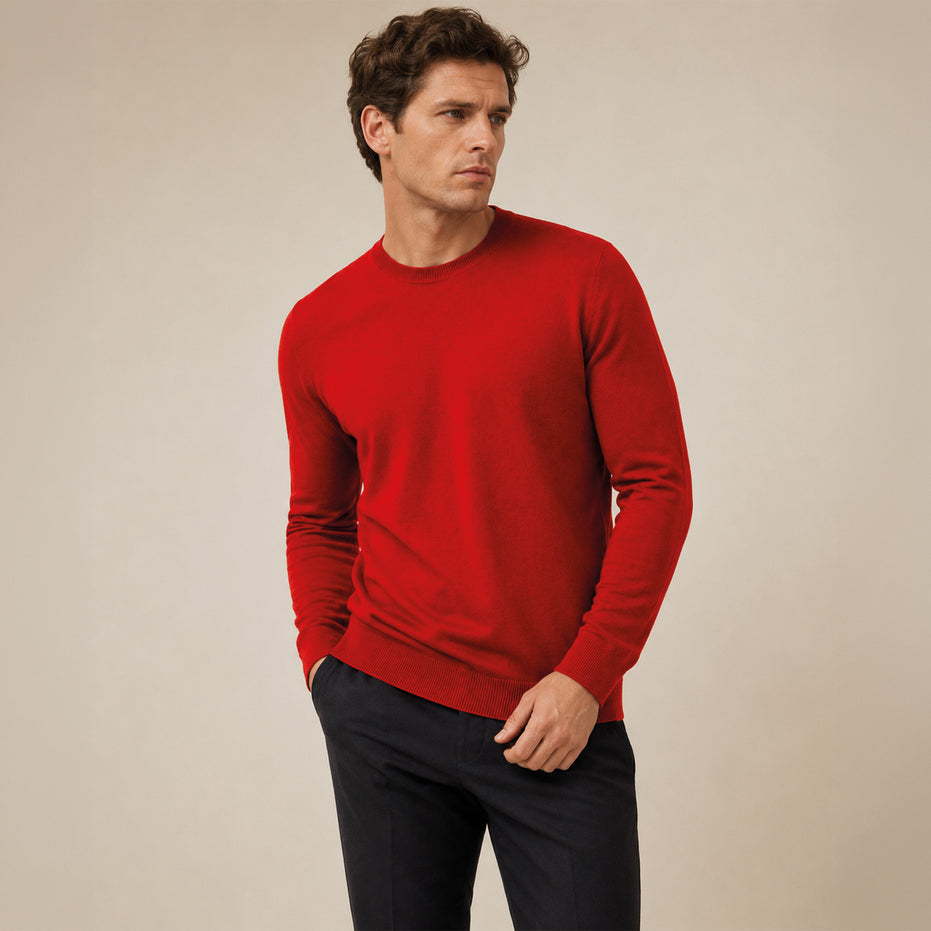 Maglione girocollo da uomo in 100% Lana Merino Superfine – Finezza 18