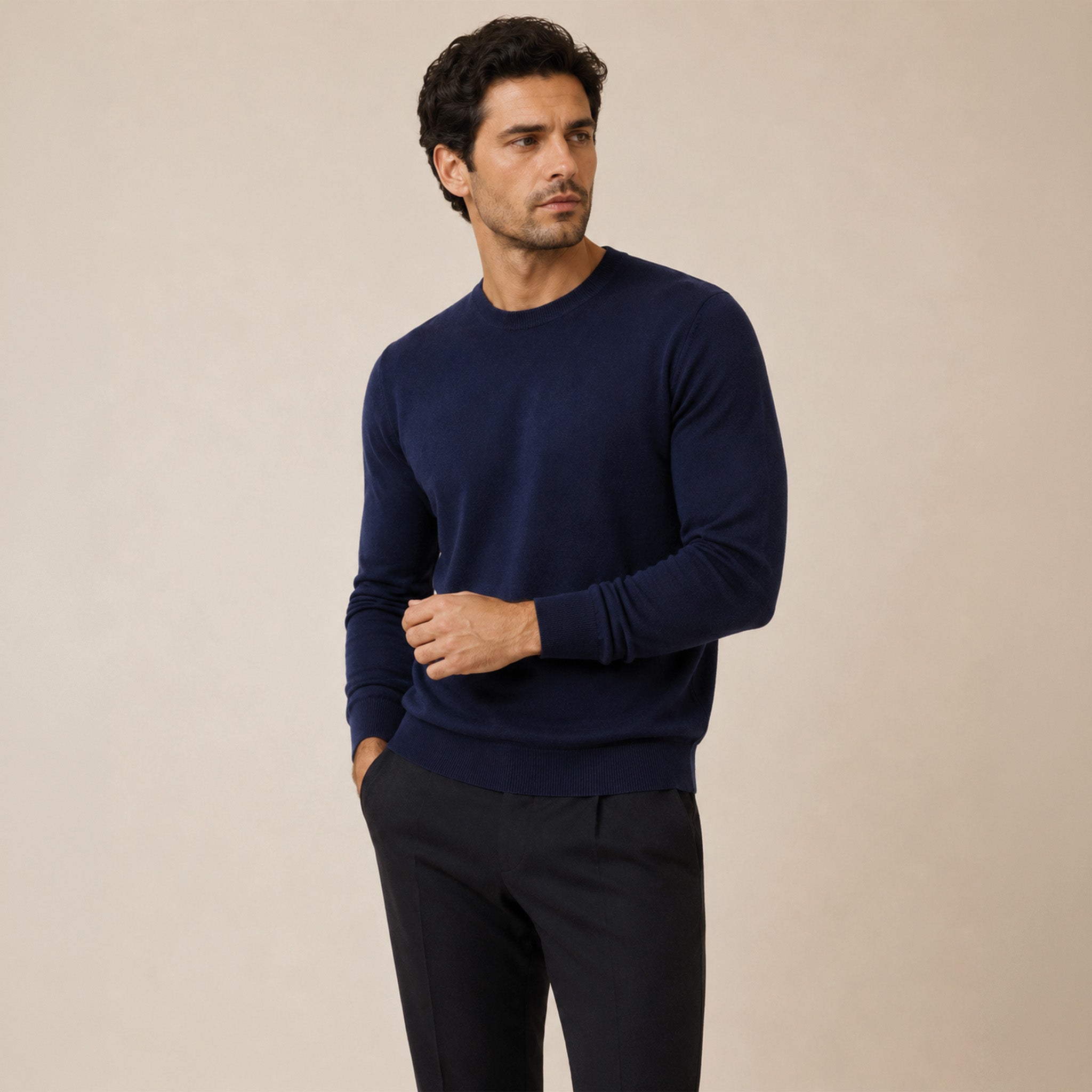 Maglione girocollo da uomo in 100% Lana Merino Superfine – Finezza 18