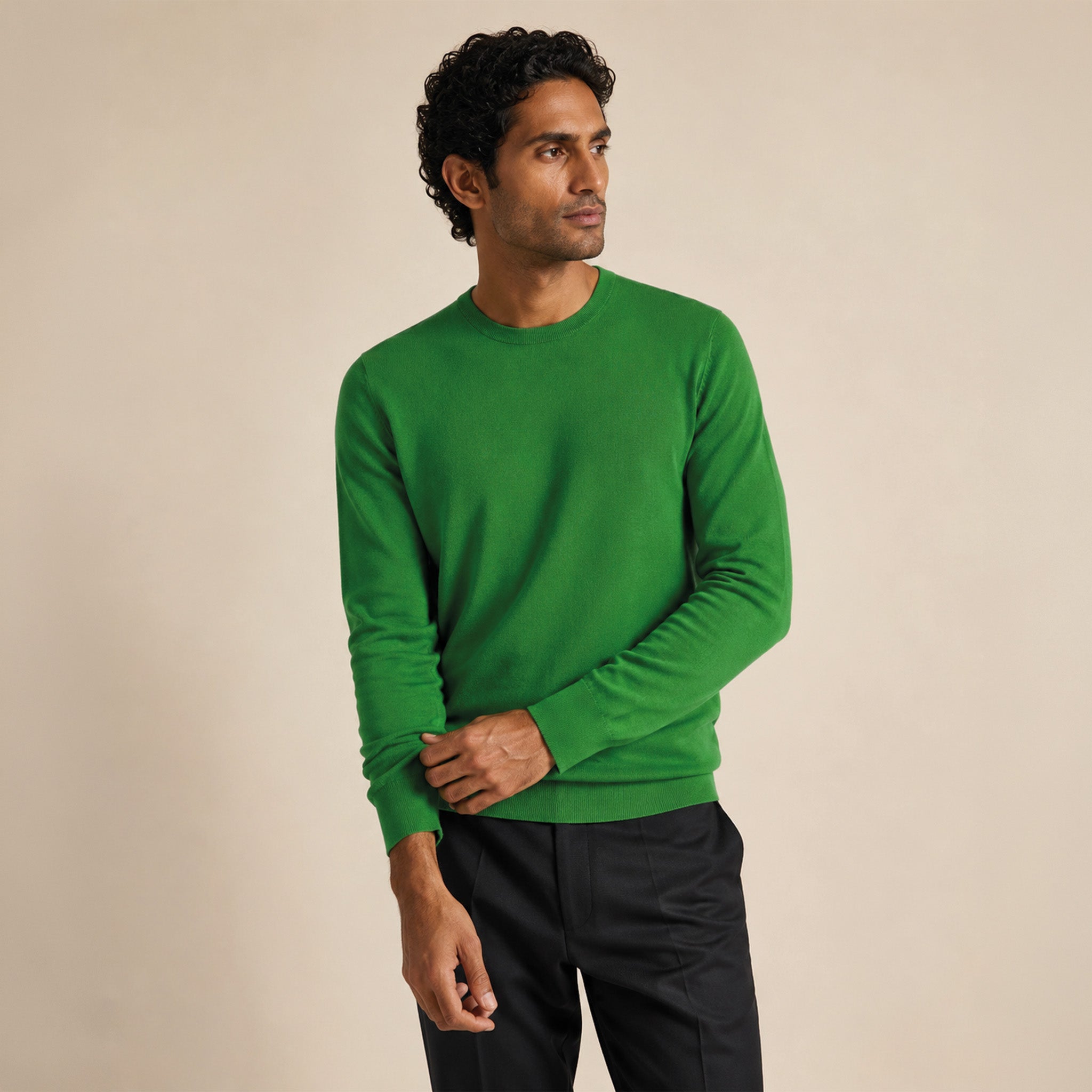 Maglione girocollo da uomo in 100% Lana Merino Superfine – Finezza 18