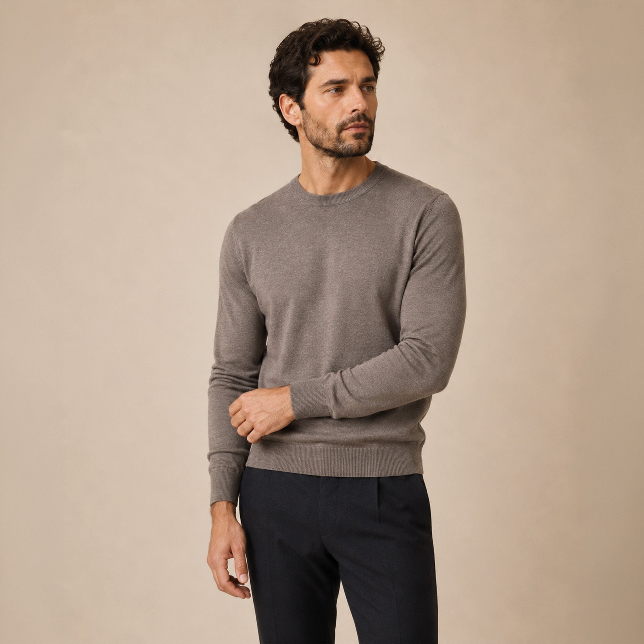 Maglione girocollo da uomo in 100% Lana Merino Superfine – Finezza 18