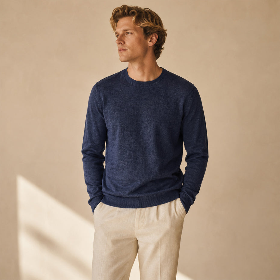 Maglione girocollo da uomo in lino biologico – Finezza 12