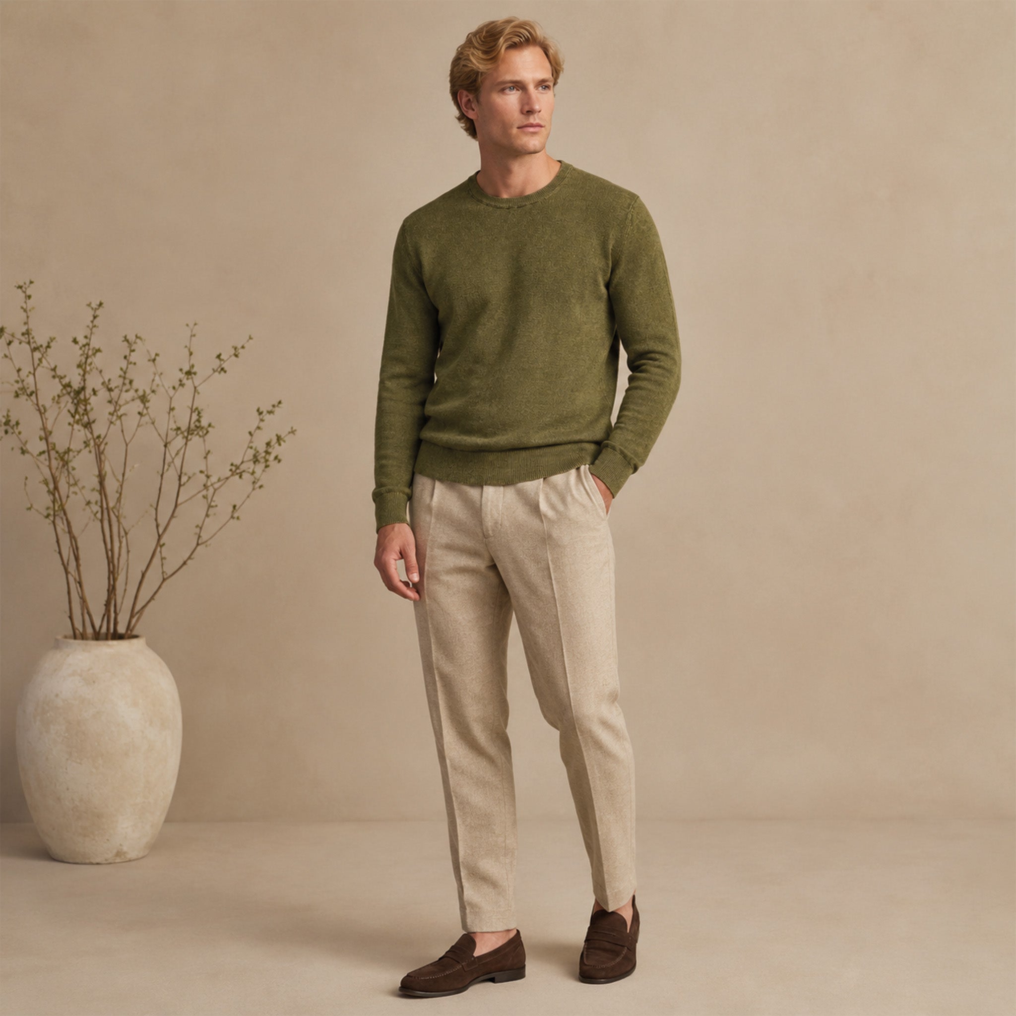 Maglione girocollo da uomo in lino biologico – Finezza 12