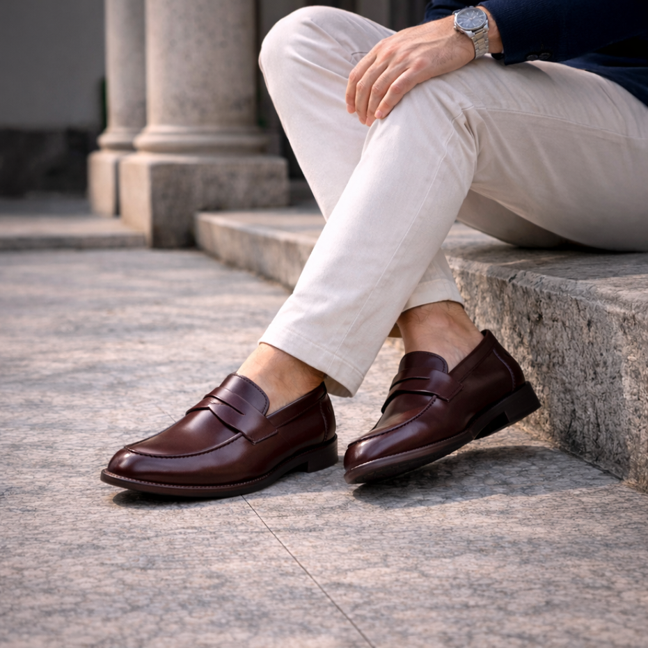 Scarpe - Mocassino penny loafer da uomo in vitello spazzolato