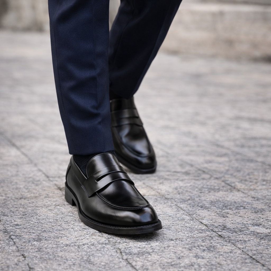Scarpe - Mocassino penny loafer da uomo in vitello spazzolato