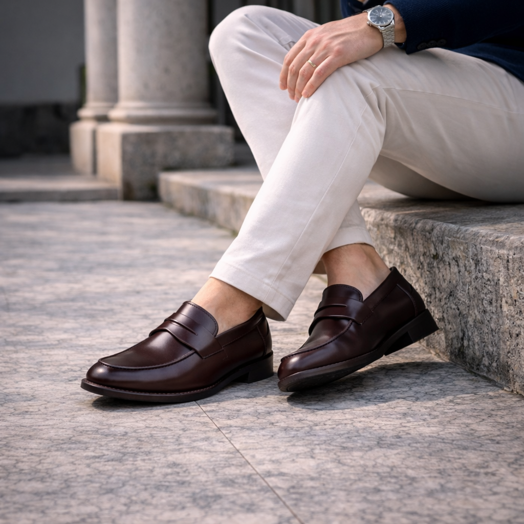 Scarpe - Mocassino penny loafer da uomo in vitello spazzolato